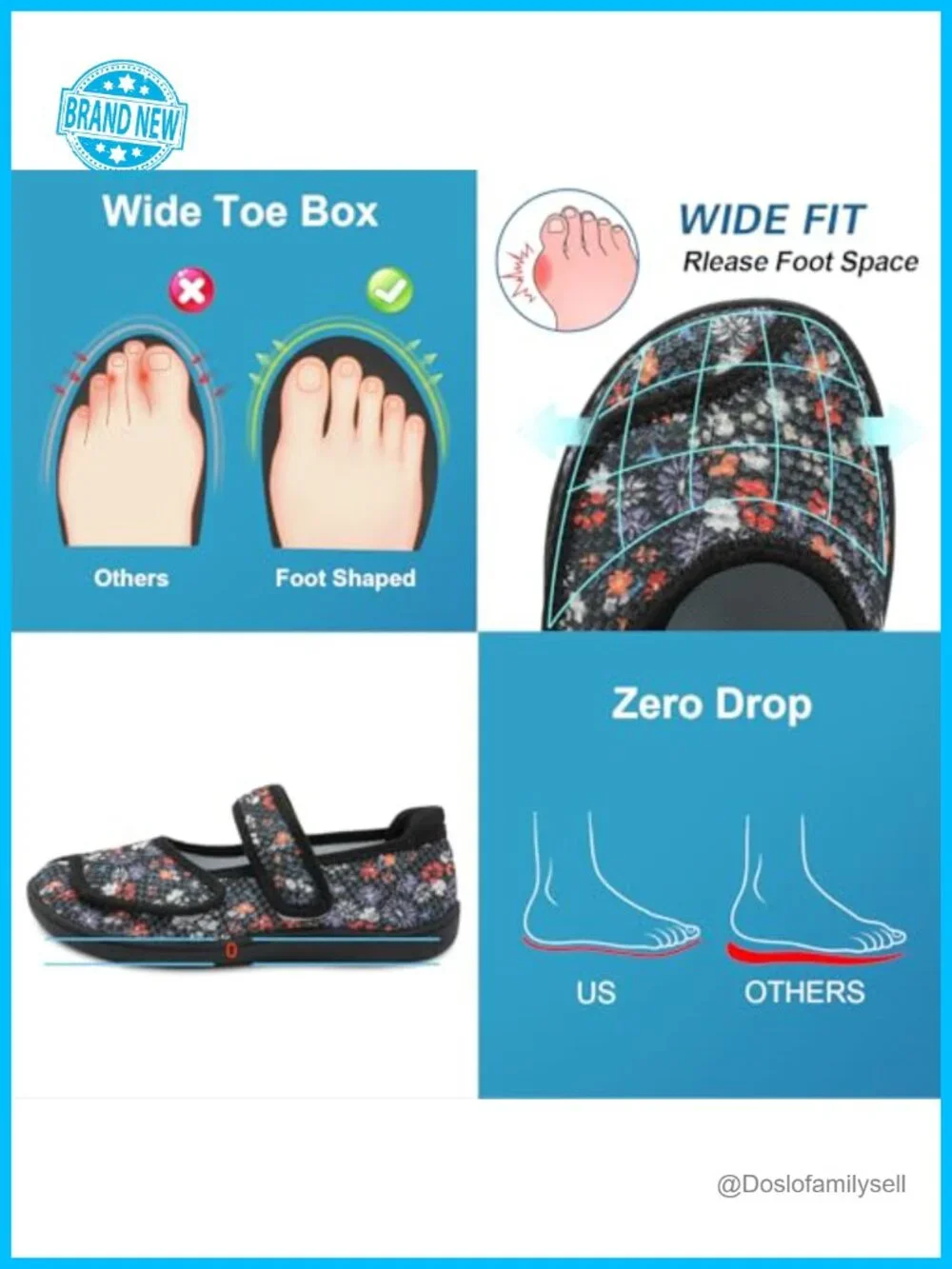 JOINFREE Women's Wide Barefoot Zero Drop Walking Shoes Diabetic